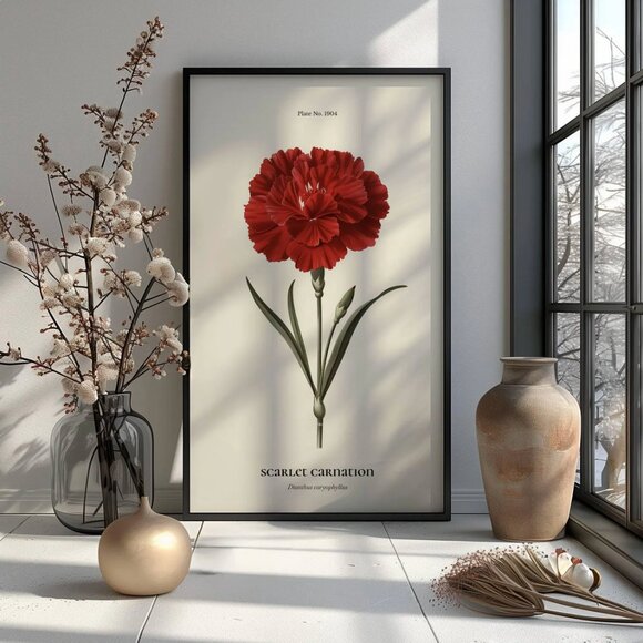 Original Vintage Red Carnation Art Print + Digital Copy, Ohio State Flower - Picture 10 of 10